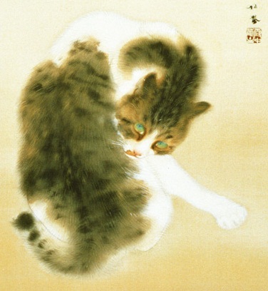 竹内栖鳳の『班猫（はんびょう）』Madaraneko-by-Takeuchi-Seiho-(1924) detail